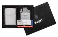 Подарочный набор зажигалка Zippo Brushed Chrome и газовый вставной блок с двойным пламенем 200-082950