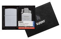 Подарочный набор зажигалка Zippo Satin Chrome™ и газовый вставной блок с двойным пламенем 205-090201