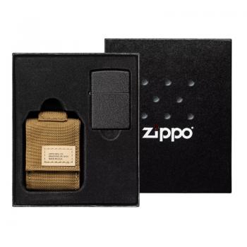 Подарочный набор зажигалка Zippo Black Crackle® и коричневый нейлоновый чехол 49401