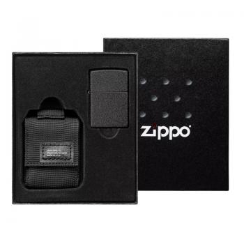Подарочный набор зажигалка Zippo Black Crackle® и чёрный нейлоновый чехол 49402